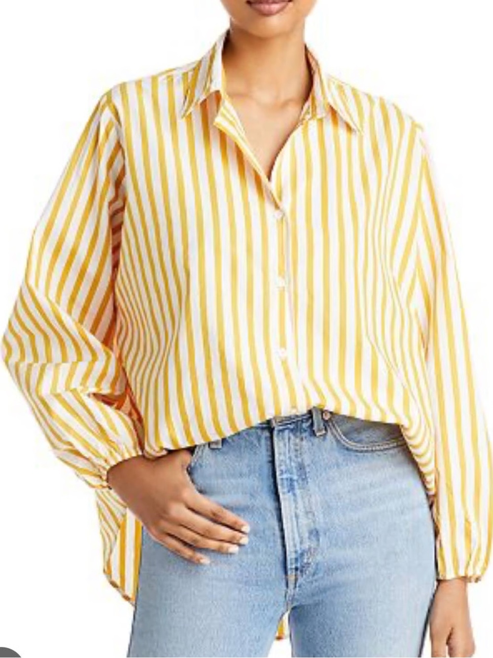 Faithfull the Brand Yellow and White Striped Button-Down Blouse